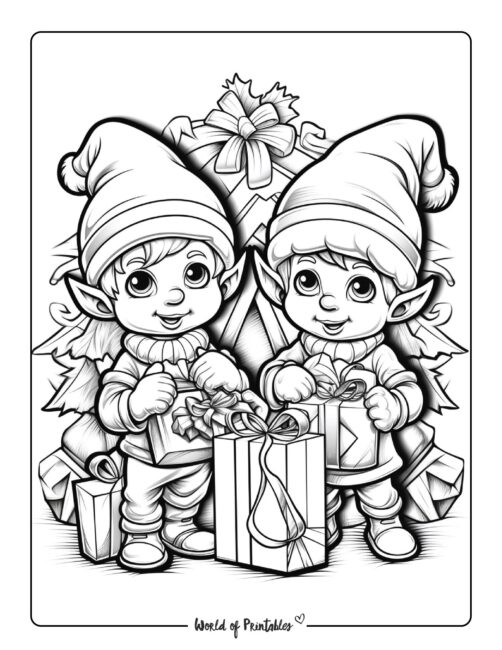 Elf coloring pages for kids adults