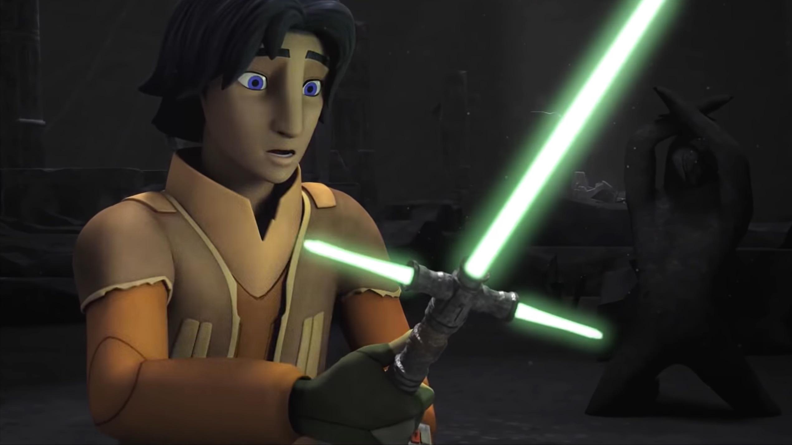 Ezra bridger making and using a crossguard lightsaber for real this time would be so cool and a great way to make him more badass especially since hes ing to live