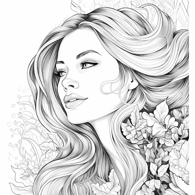 Premium ai image adult coloring book page womans face realistic