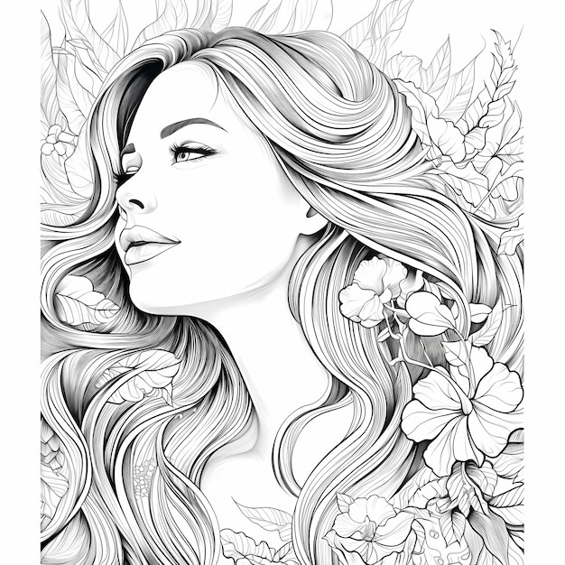 Premium ai image adult coloring book page womans face realistic
