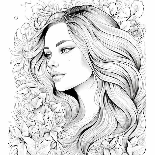 Premium ai image adult coloring book page womans face realistic