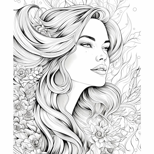 Premium ai image adult coloring book page womans face realistic