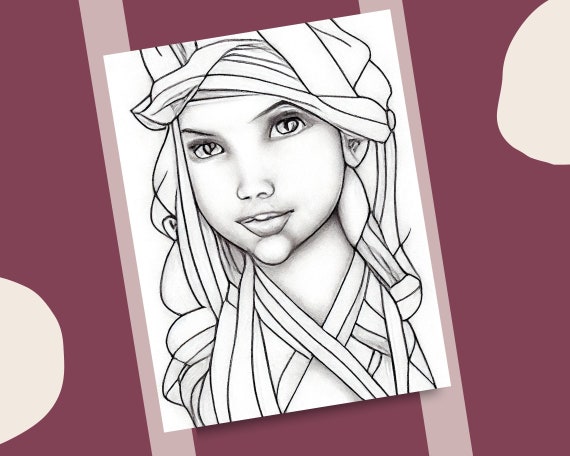 The girl child coloring pages grayscale kids face illustrations printable coloring book realistic coloring page