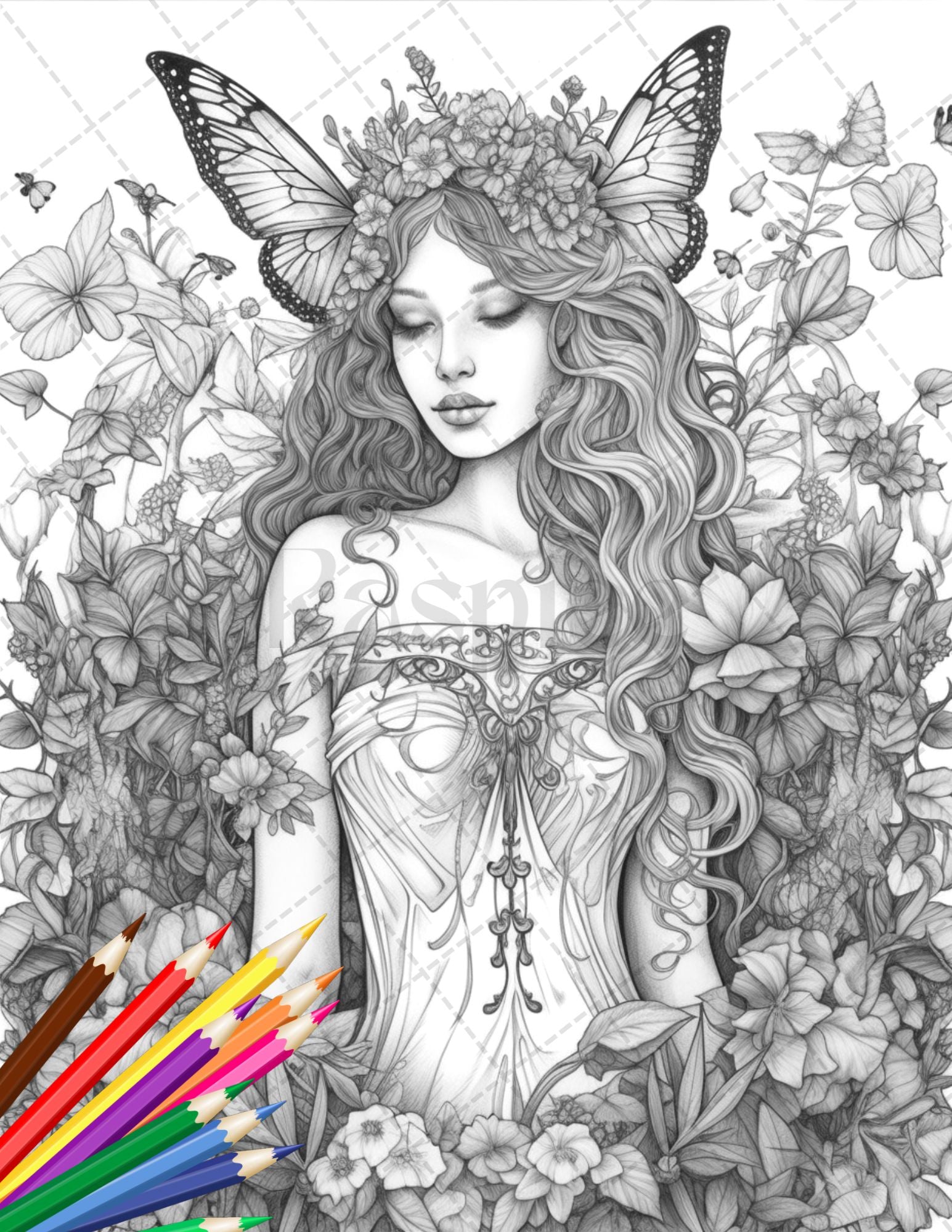 Beautiful fairies coloring page book for adults flower fairy grays â coloring