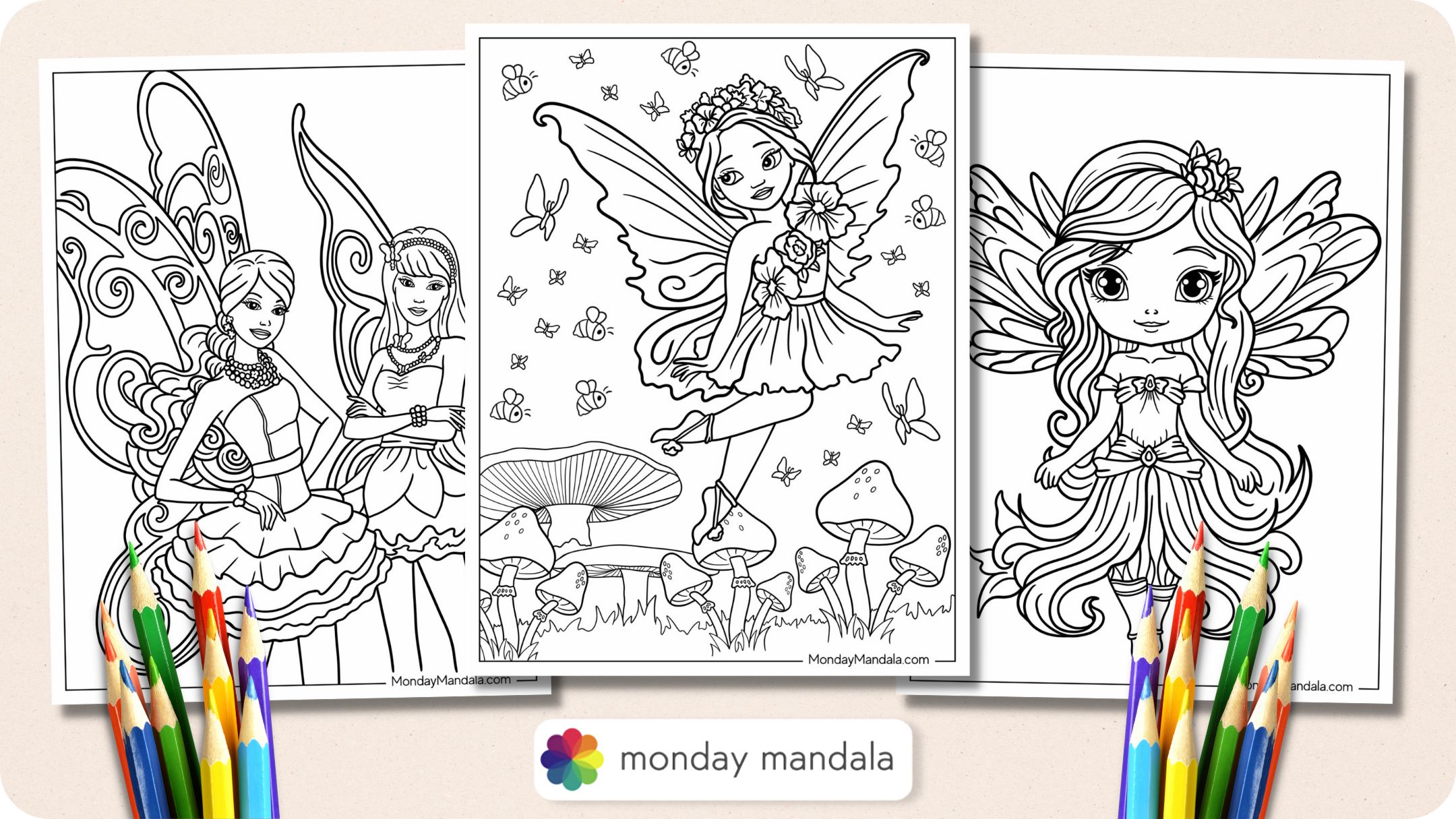 Fairy coloring pages free pdf printables