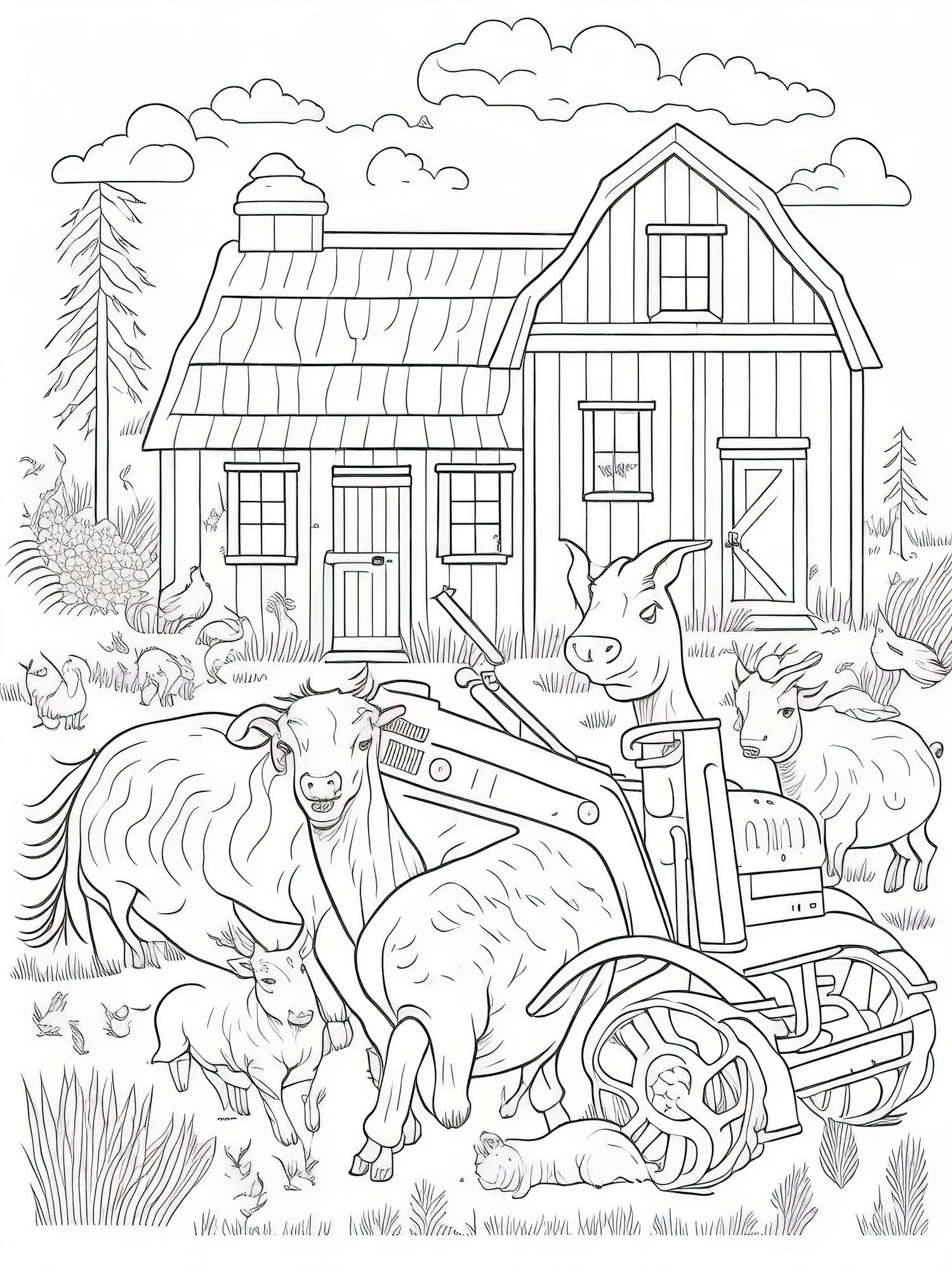 Premium vector fun and creative farm life coloring page for kids printable fun