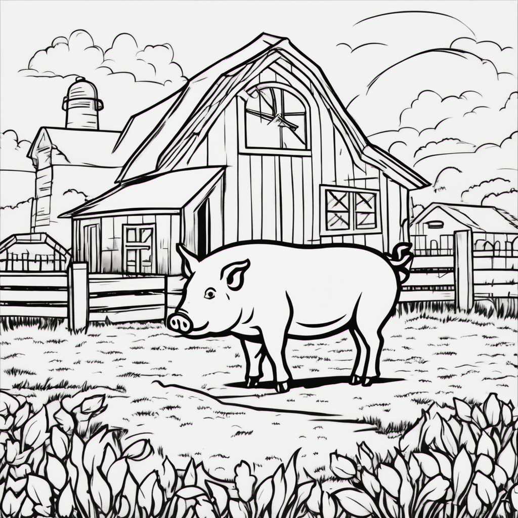 Black and white coloring book realistic farm girl pinup
