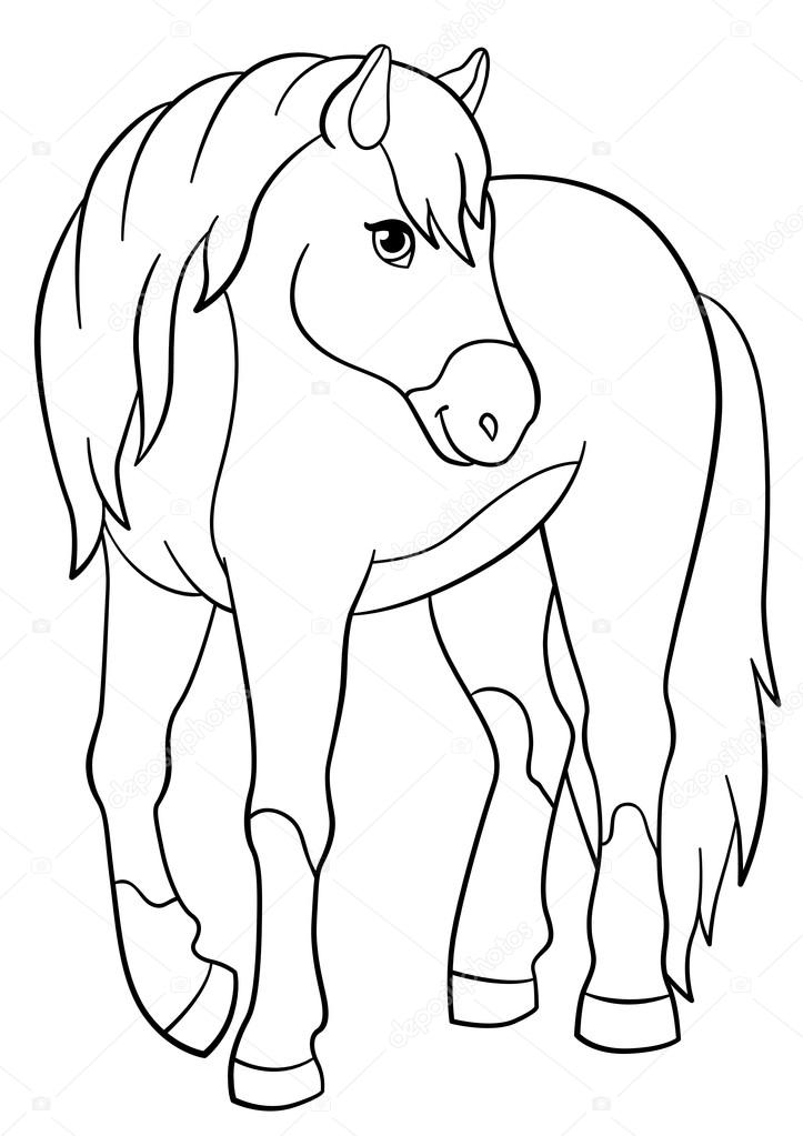 Coloring pages farm animals cute horse stock vector by ya
