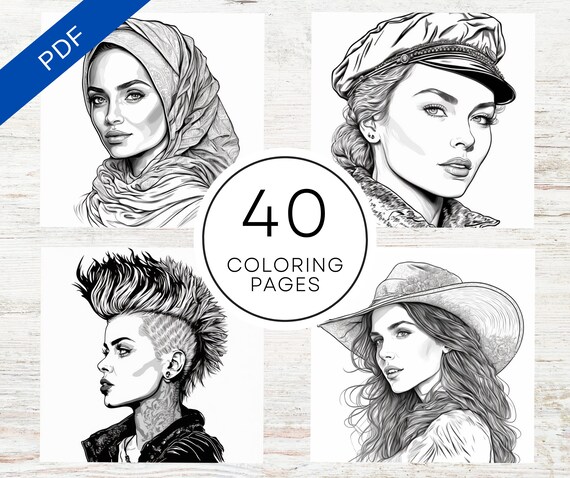 Beauty grayscale realistic coloring pages pages x ready to print pdf fashion girl