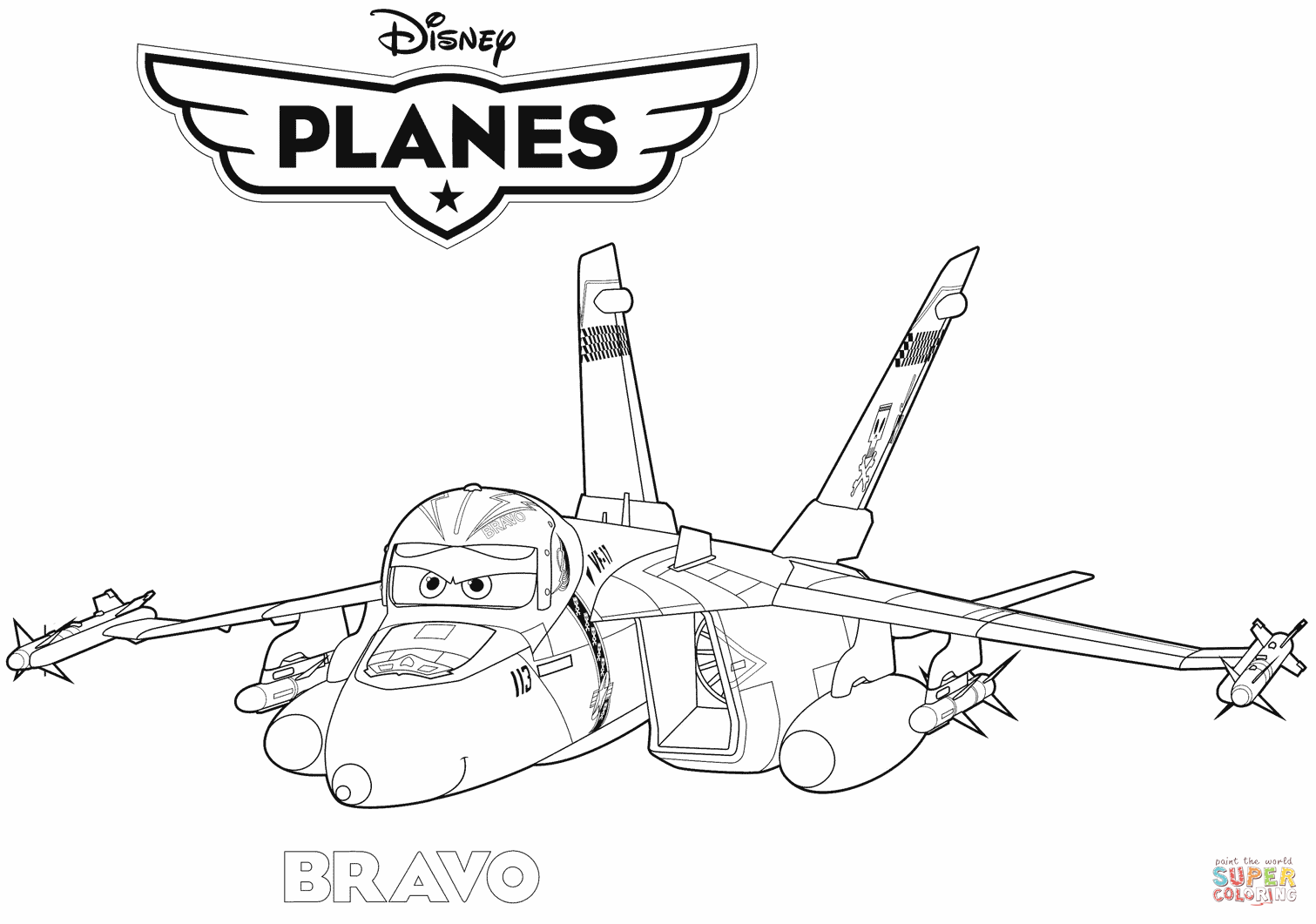Disney planes jet fighter bravo coloring page free printable coloring pages