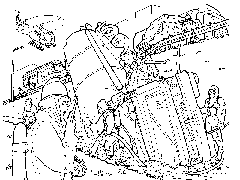 Realistic firefighter coloring page