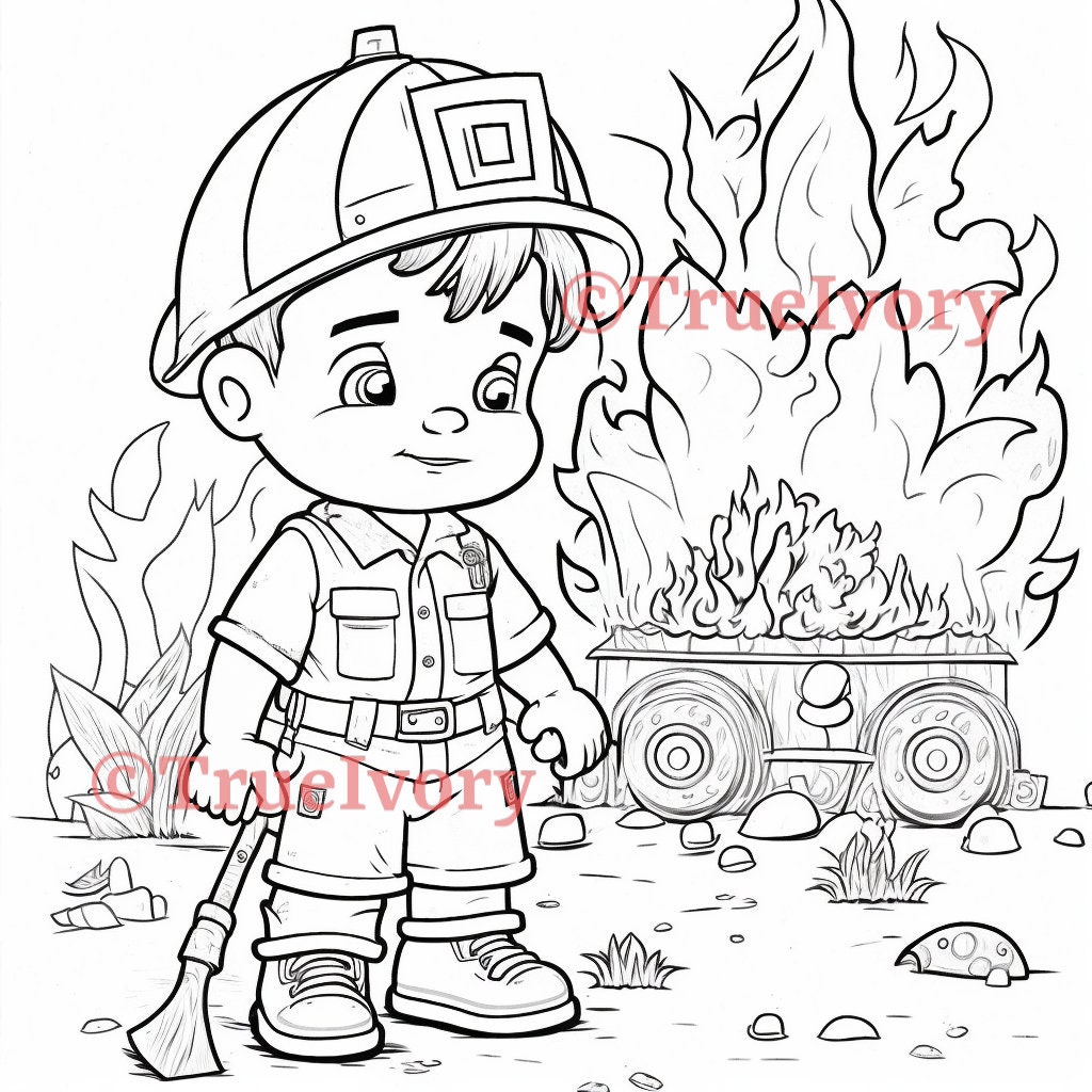 Childrens firefighter fire truck coloring pages