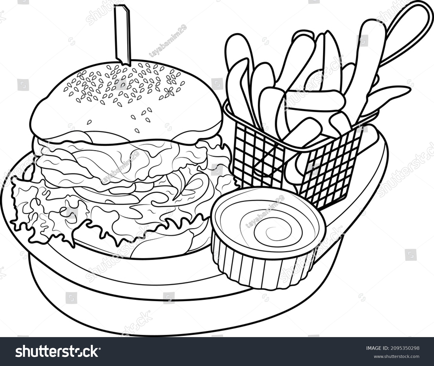 Yummy fast food coloring pages kids stock vector royalty free