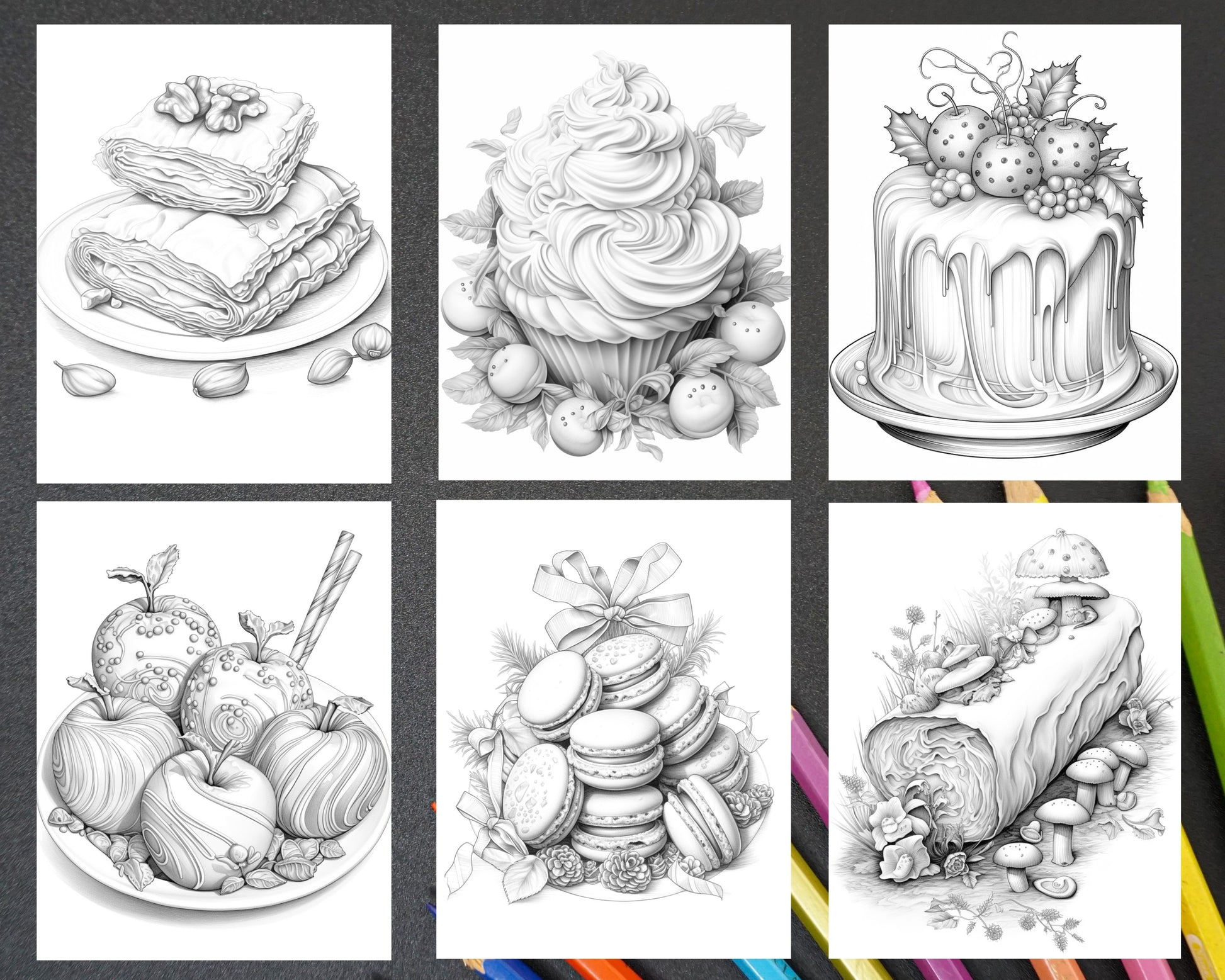 Christmas desserts grayscale coloring pages for adults printable p â coloring