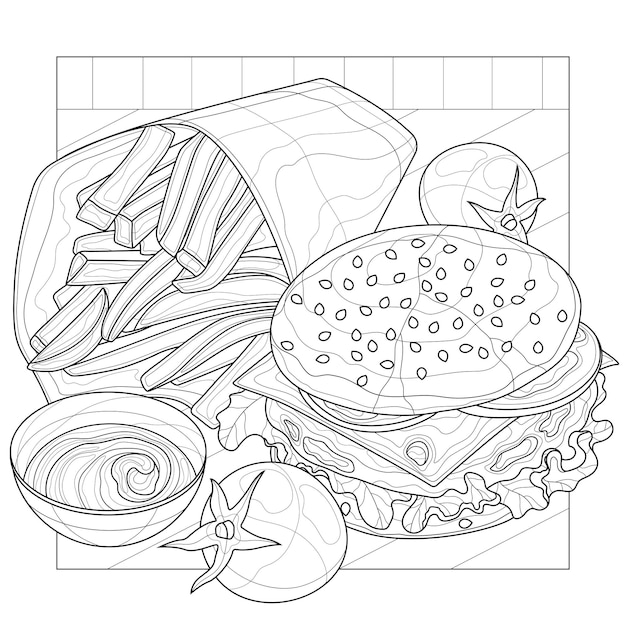 Page coloring book food images