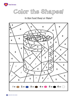 Nutrition real food fake food coloring sheet by food heroes