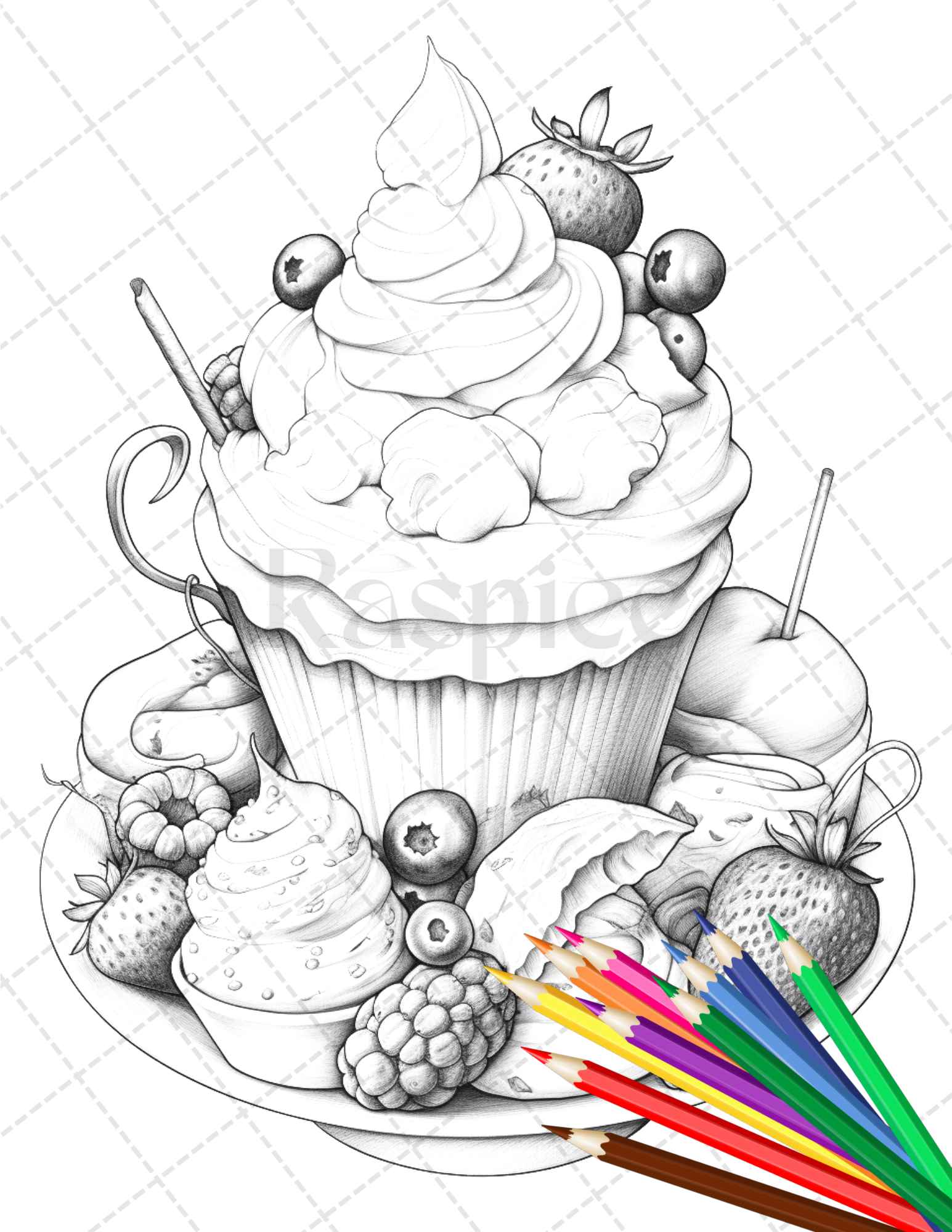 Sweet desserts coloring pages printable for adults grayscale color â coloring
