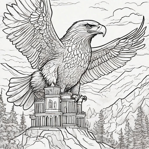 Abstract fineliner pen and ink wash sketch of an eagle
