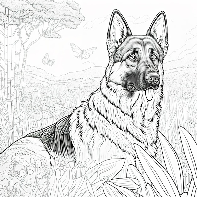 Premium photo german shepherd vector digital art illustrations coloring pages