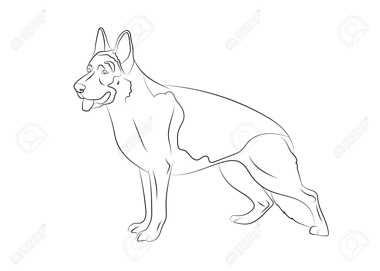 German shepherd dog vector outline stock illustration realistic lines silhouettedesign element for logo printtattoo coloring book royalty free svg cliparts vectors and stock illustration image