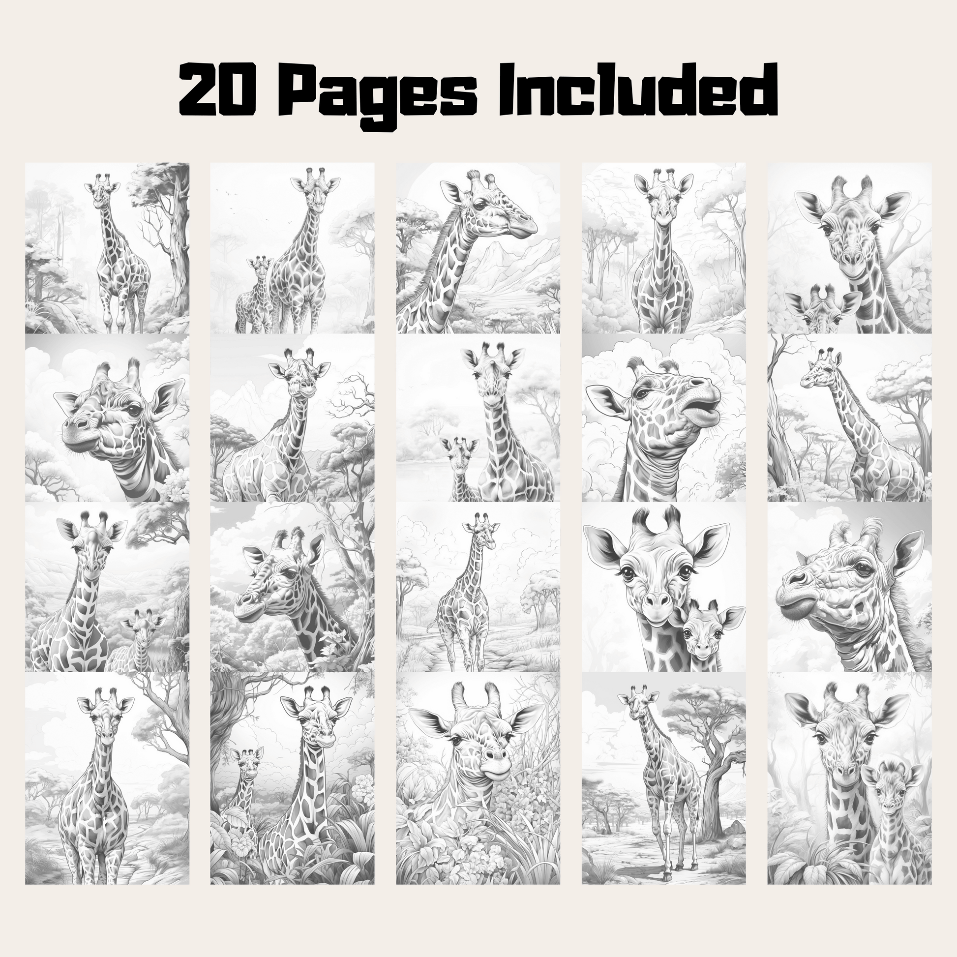 Pages realistic giraffe grayscale coloring book instant download â funny print for you