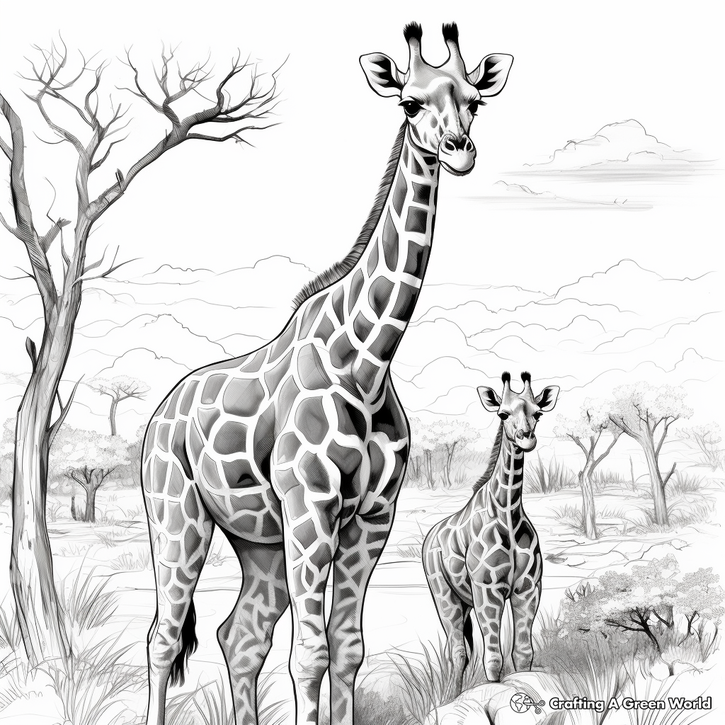 Realistic giraffe coloring pages