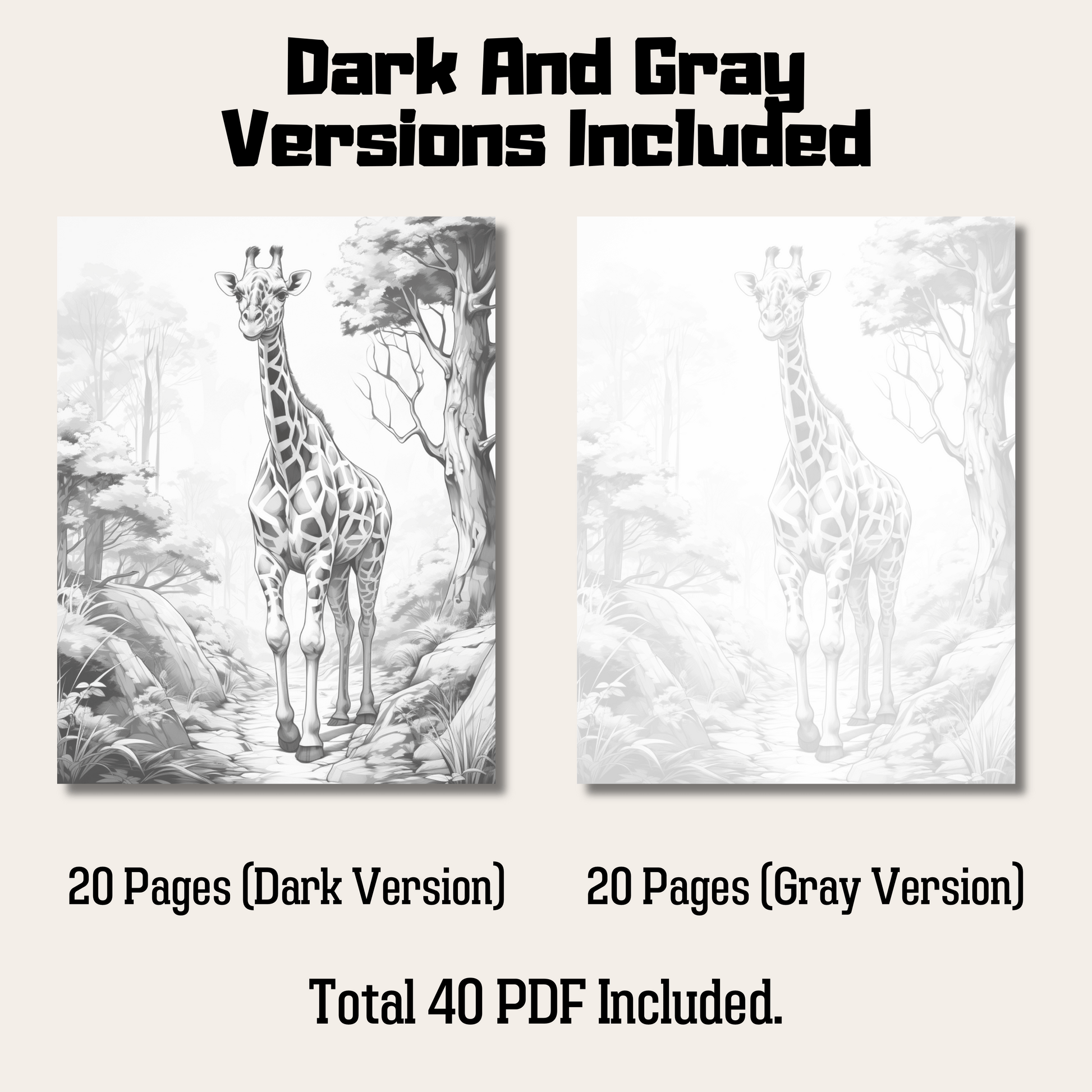 Pages realistic giraffe grayscale coloring book instant download â funny print for you