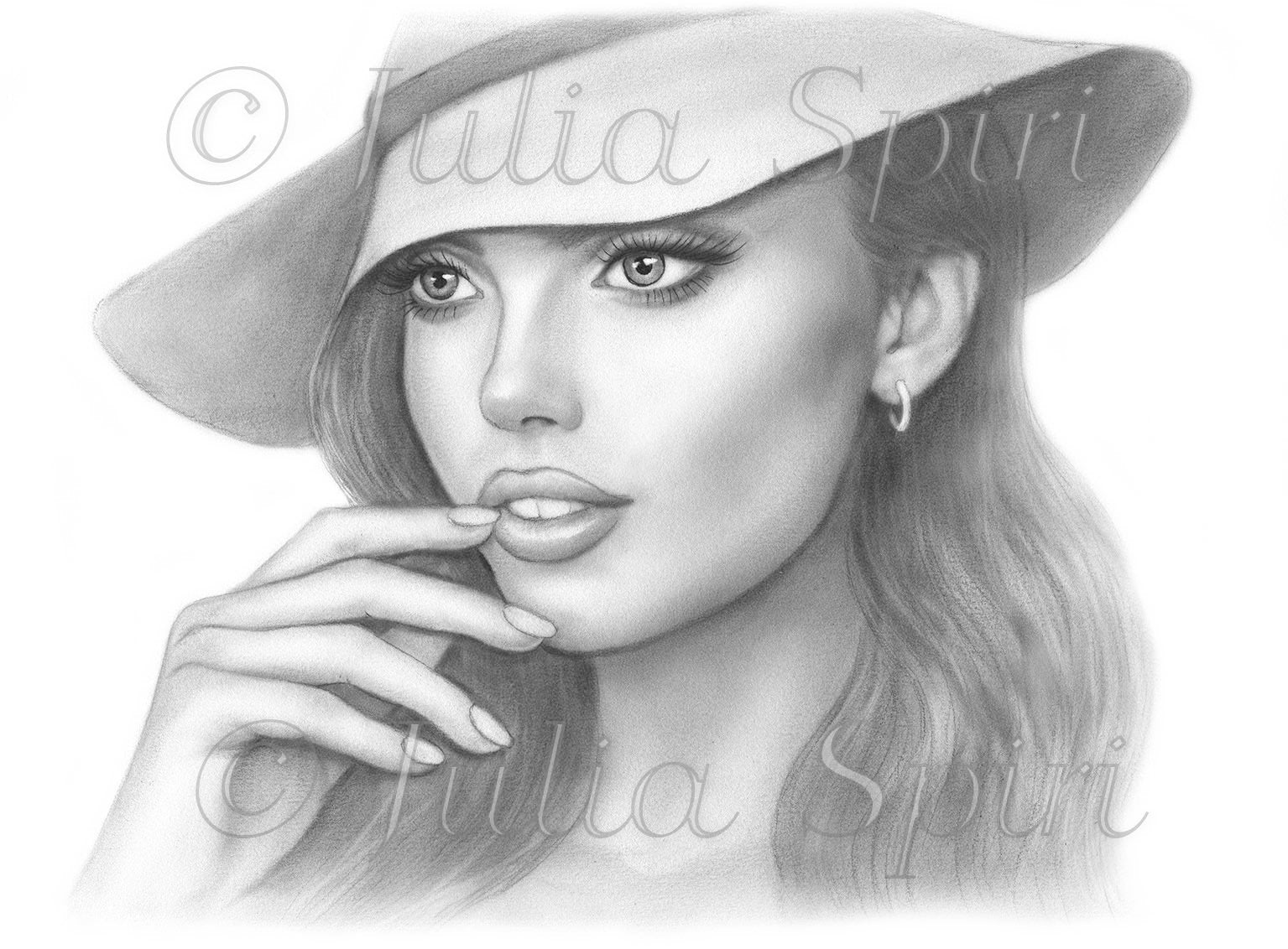 Grayscale coloring page realistic portrait of elegant girl isabella â the art of julia spiri