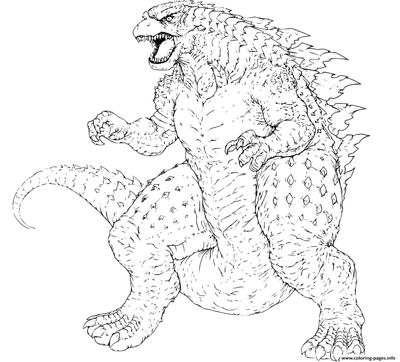 Godzilla gojira japanese words coloring page printable