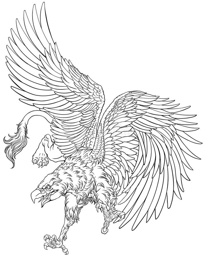 Flying griffin or griffon black and white outline stock vector