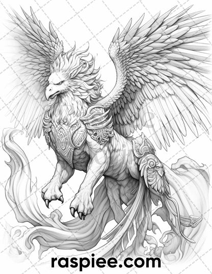 Mythical creatures grayscale coloring pages for adults printable p â coloring
