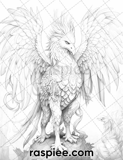 Mythical creatures grayscale coloring pages for adults printable p â coloring