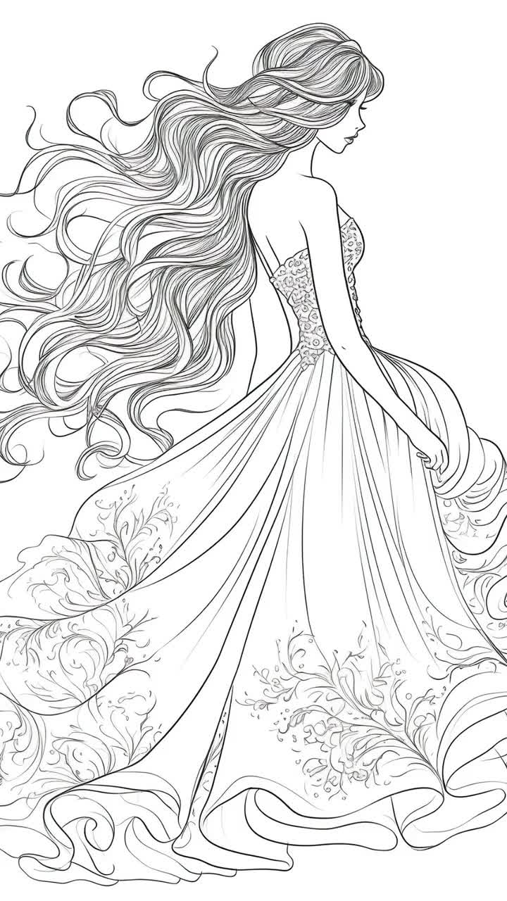 Coloriages cheveux longs vol cheveux longs ondulãs pages imprimables dillustrations gãnãrães par lia pour donner vie