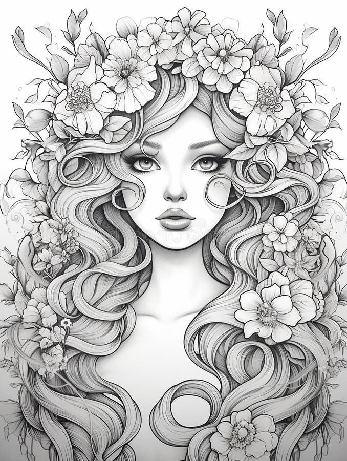 Coloring page girl curly hair stock illustrations â coloring page girl curly hair stock illustrations vectors clipart