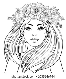 Young beautiful girl long hair coloring page images stock photos d objects vectors