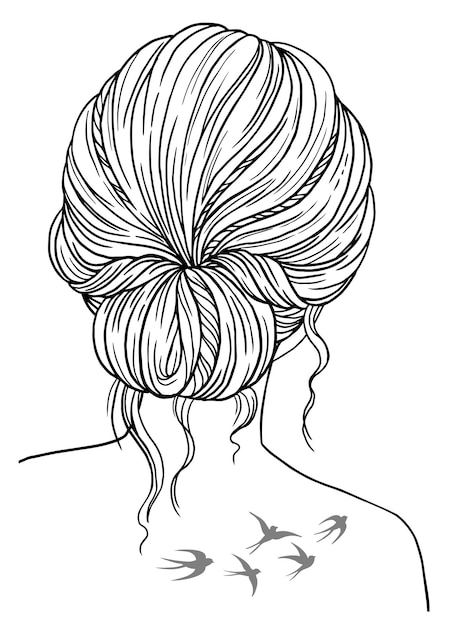 Premium vector coloring book for adults girl with braided hairstyle vector black contour image on a white background