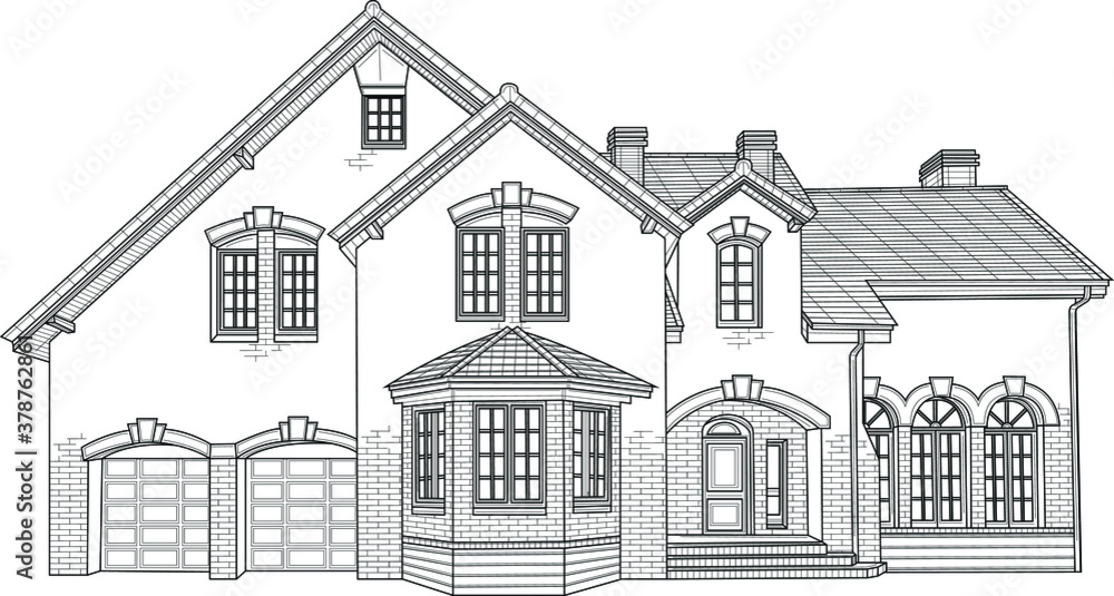 Realistic house sketch template vector illustration in black and white for games background pattern wallpaper decor print for fabrics and other surface coloring paper page story book vector