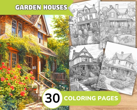 Garden house coloring page book garden grayscale coloring book garden coloring grayscale realistic house coloring page