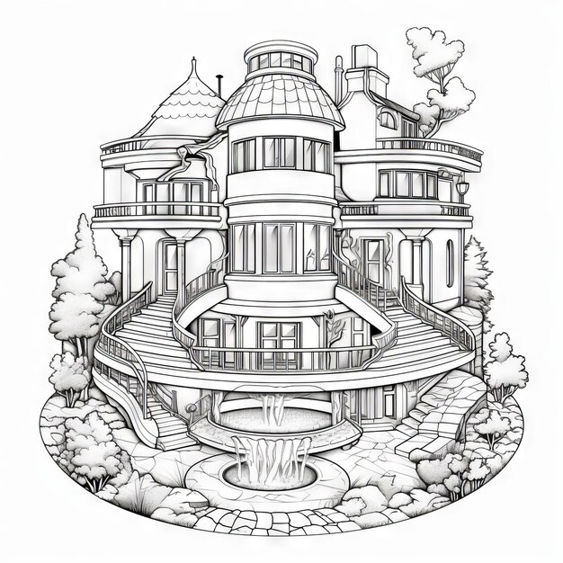 Premium ai image modern realistic cartoon drawing style coloring page of