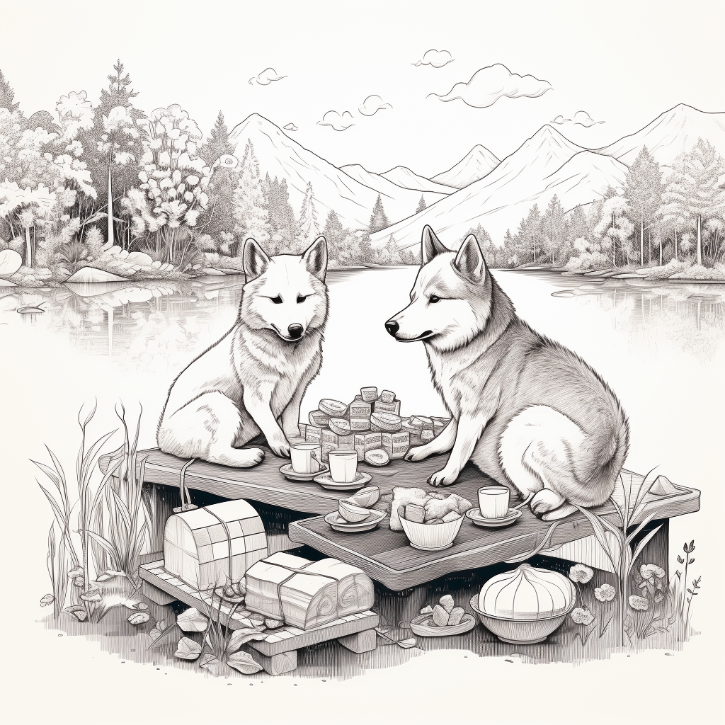 Charming husky coloring page enjoying a tranquil picnic scene ððð adventures rhusky