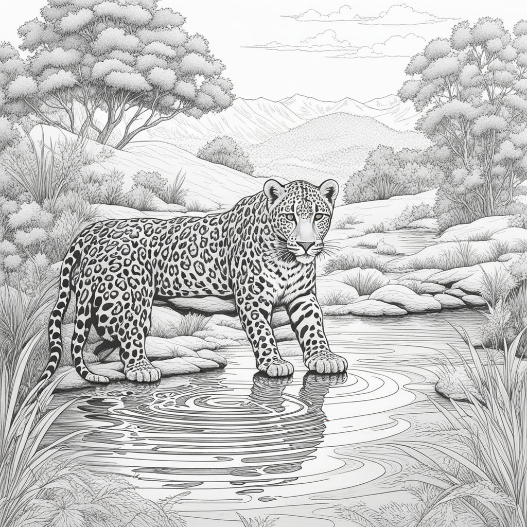 A black and white etching of a leopard