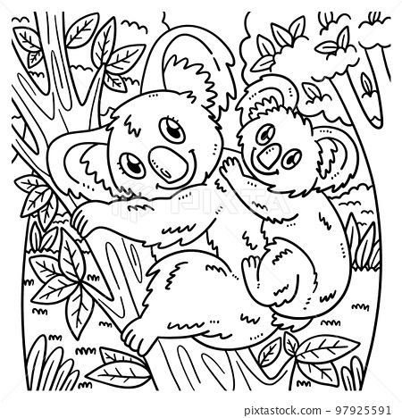 Mother koala and baby koala coloring page for kids