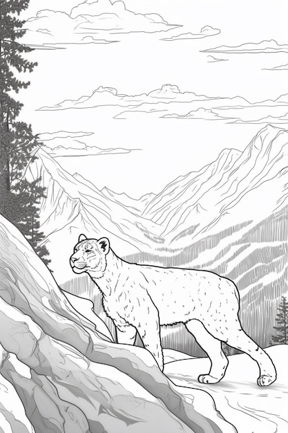 Premium ai image coloring pages of a snow leopard in the mountains generative ai