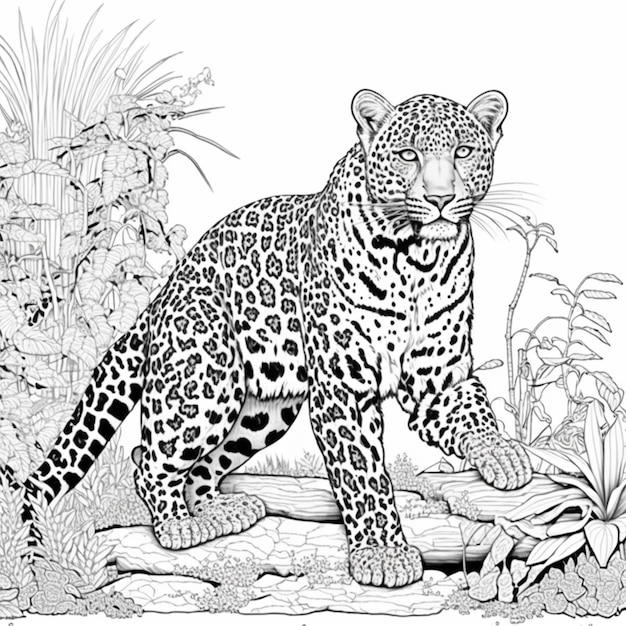 Premium ai image leopard coloring page