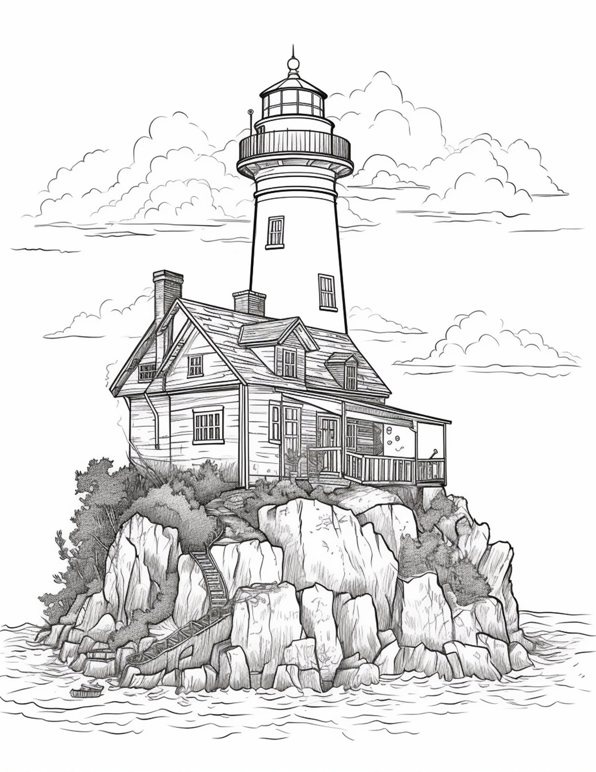 Printable lighthouse scene coloring pages for adults printable pd â coloring