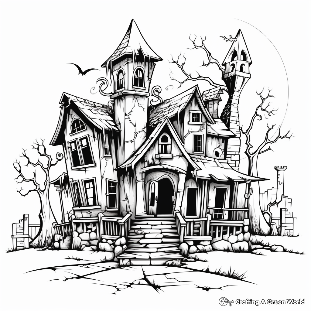 Haunted house coloring pages