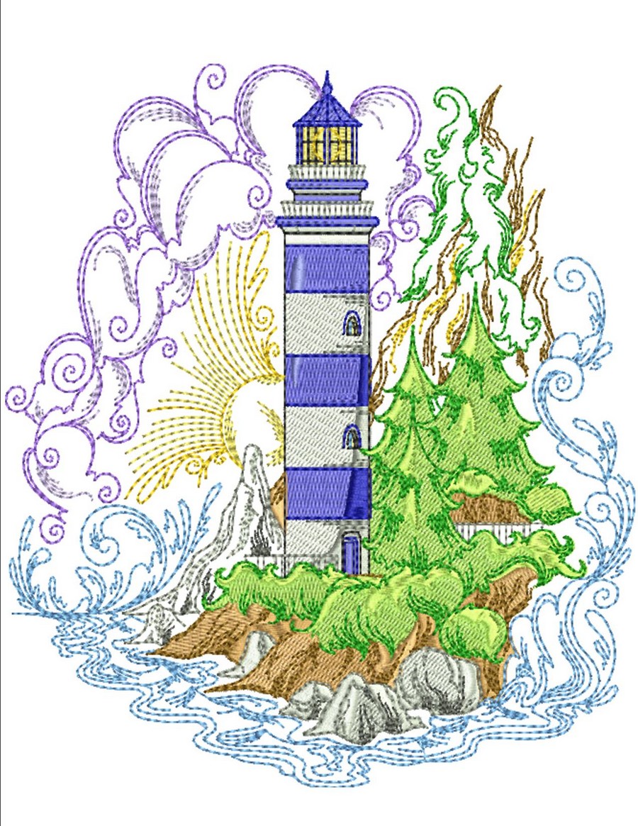 Scenic lighthouse collection machine embroidery designs by sew swell