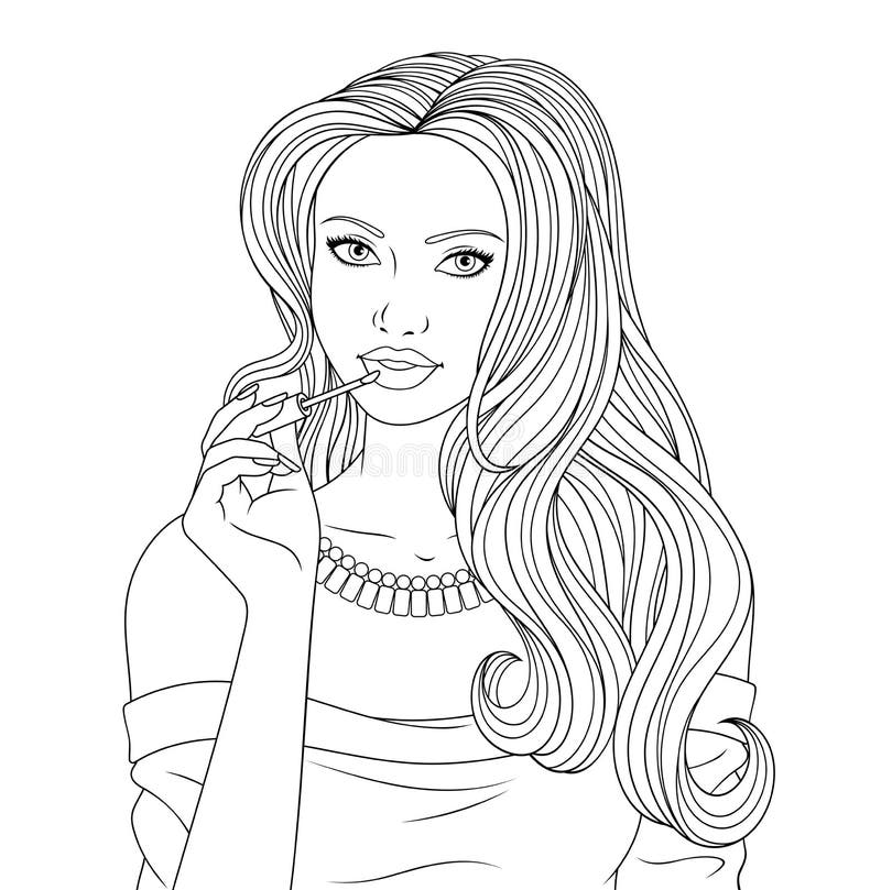 Beautiful girl paints lips stock vector illustration of female