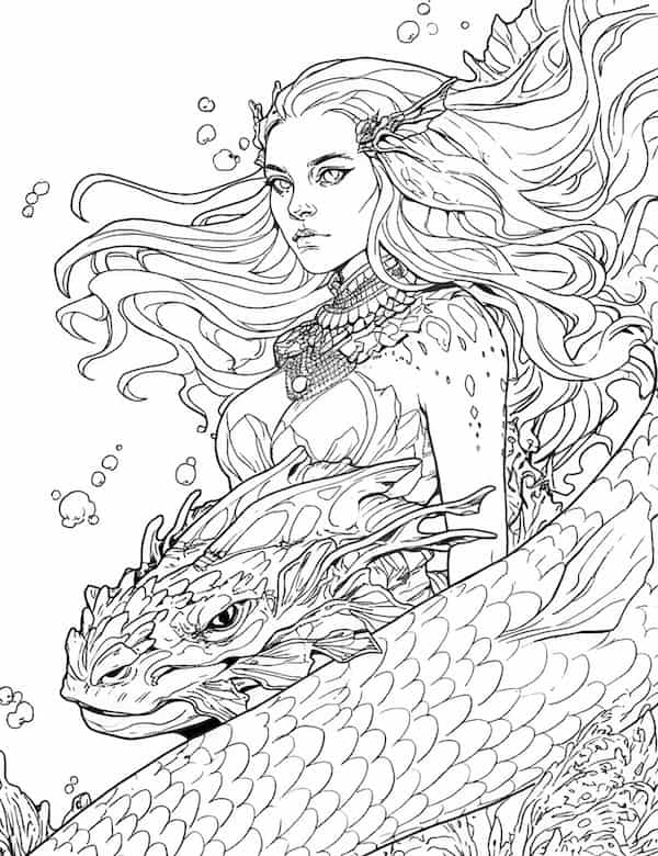 Mermaid coloring pages for kids and adults