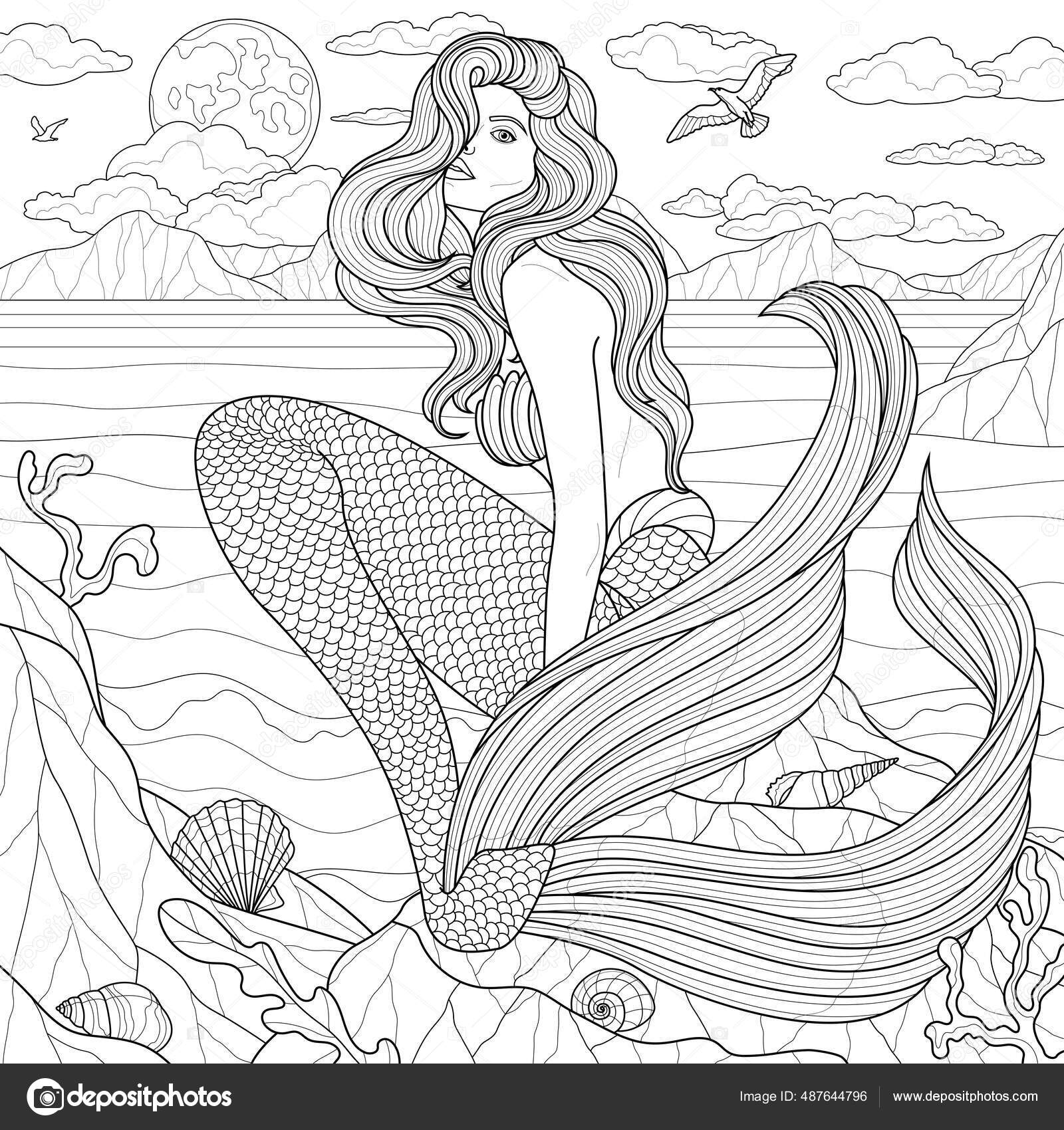 Mermaid coloring book antistress children adults åçèèæäåçççºäzen tangleæ